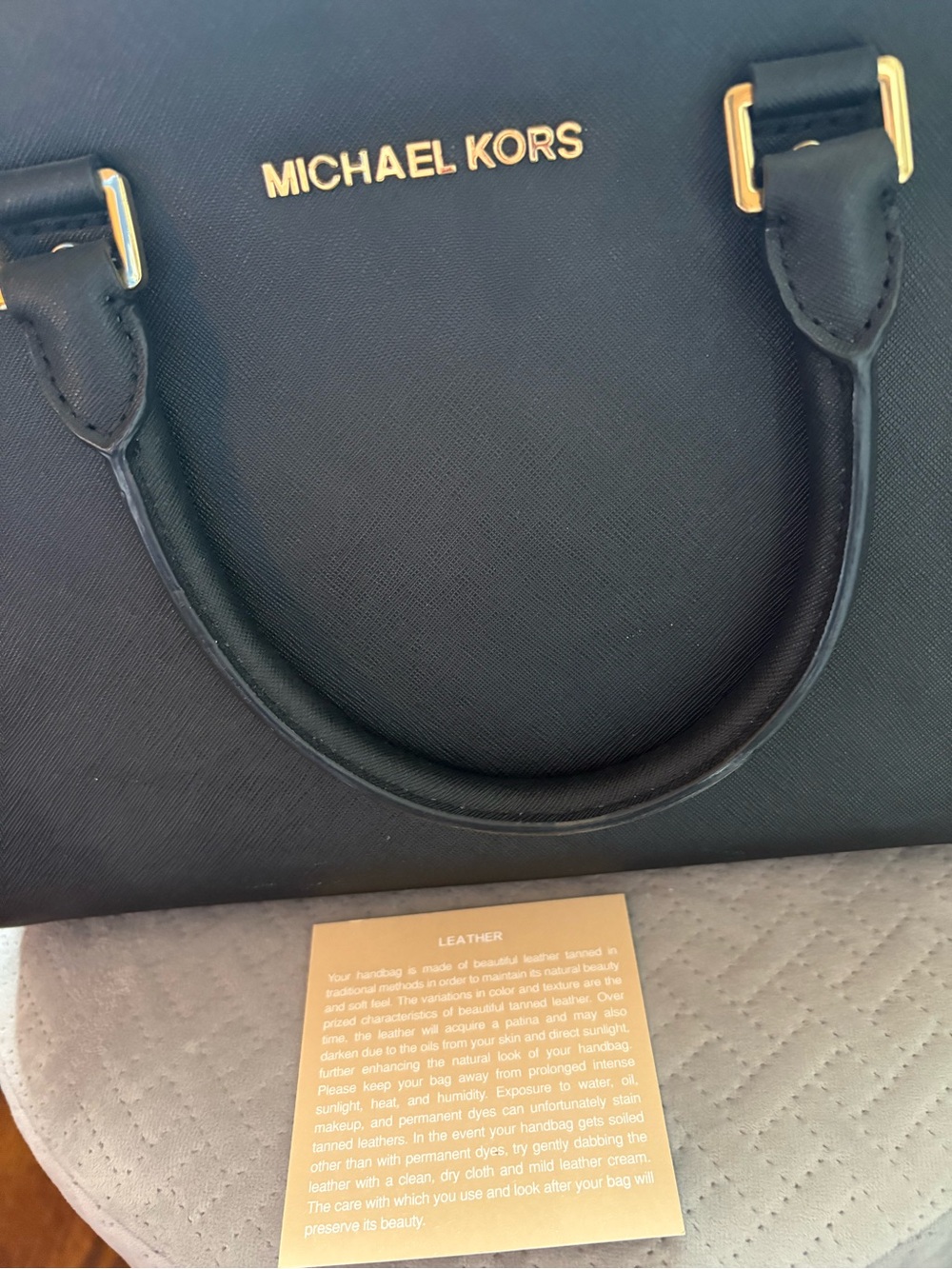 Michael Kors Black Leather Top-Handle Satchel with Gold Hardware - Picture 10 of 10